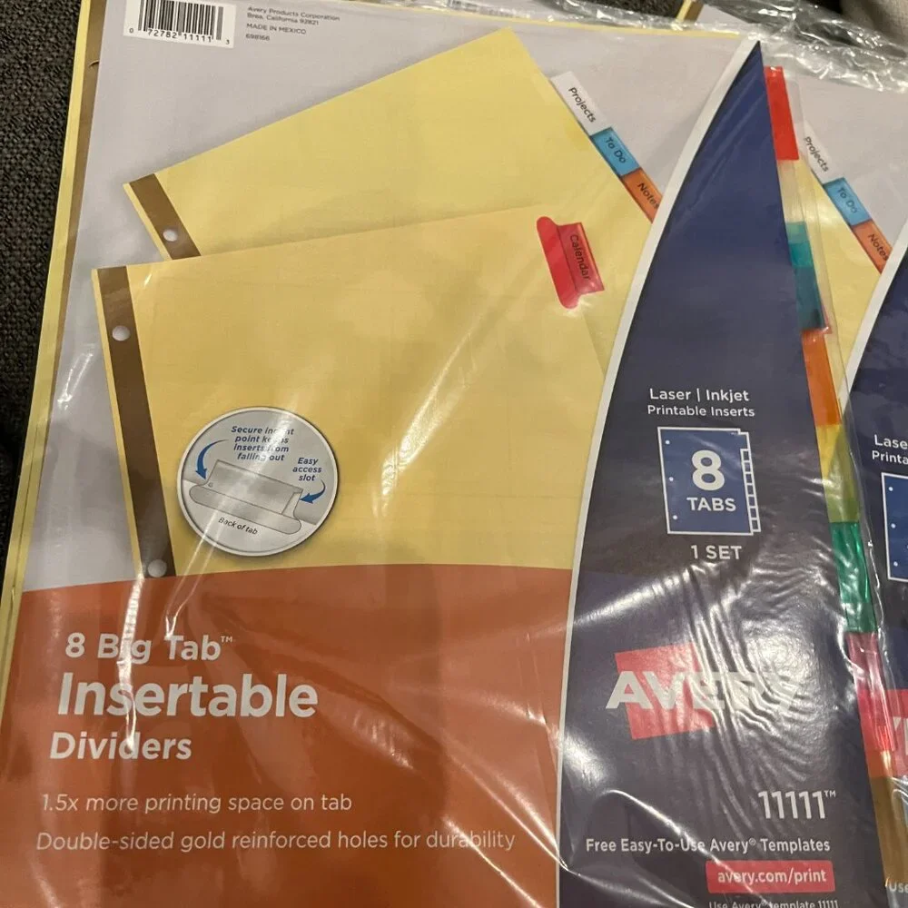 Big Tab Avery Insertable Dividers 15 Packages (Each set contains  8 tabs) Size 1